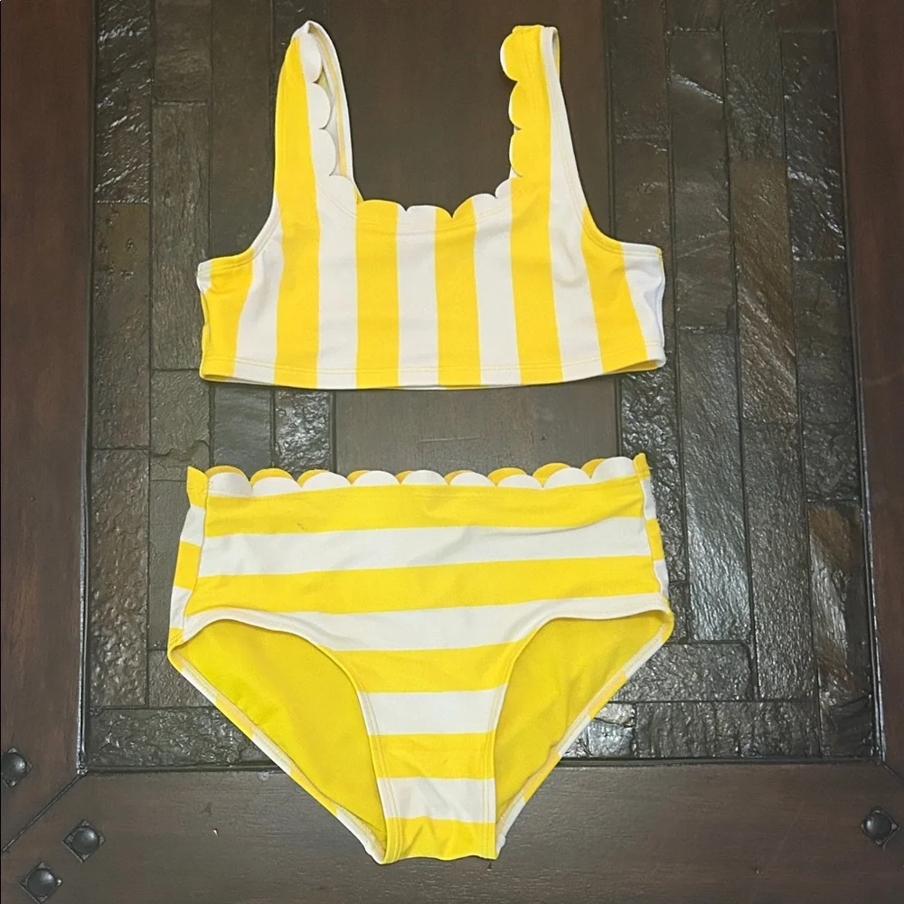 Girl's Justice Yellow & White Striped Scallop Bikini
